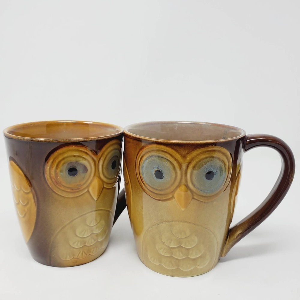 Gibson Home Ceramic Coffee Mugs Set of 2 Brown Owl Cottage Farmhouse